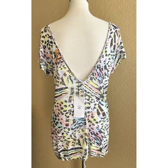 ZARA TRF Woman Colorful Printed Low Back Short Sleeve Casual T Shirt Top Size M - Picture 2 of 12